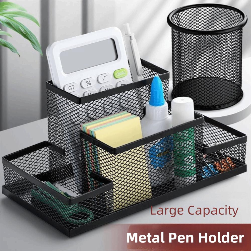 3/4 Grid Metal Mesh Pen Holder Large Capacity Makeup Brush Storage Bucket Bedroom Decoration