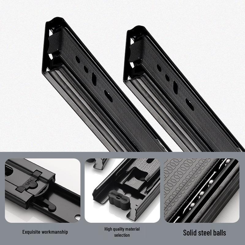 Three-Section Silent Damping Drawer Slide for Computer Desk Keyboards, Cold Rolled Steel Track Rails.