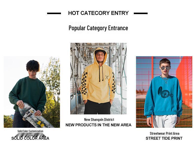 400g Men's American Style Thickened Round Neck Winter Zipper Hoodie Cardigan