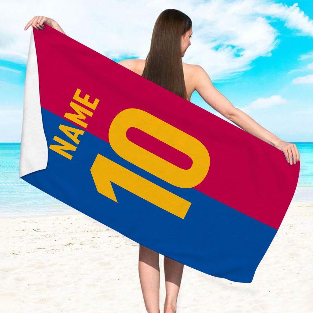 1pc  beach towels featuring pos of football stars, personalized team logos, player IDs, names, and pos