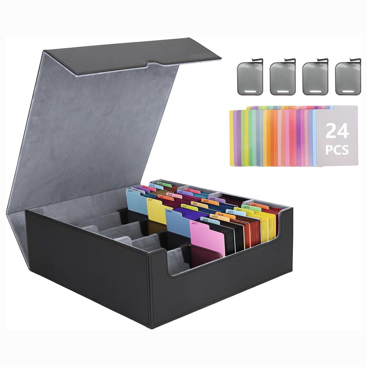 

Trading Card Storage Box with 24 Dividers and 4 Snap Closures