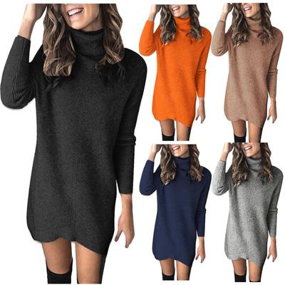 Fashion Women's Casual Knitwear Long Sleeve Lapel Hollow Pullover Sweater Dress