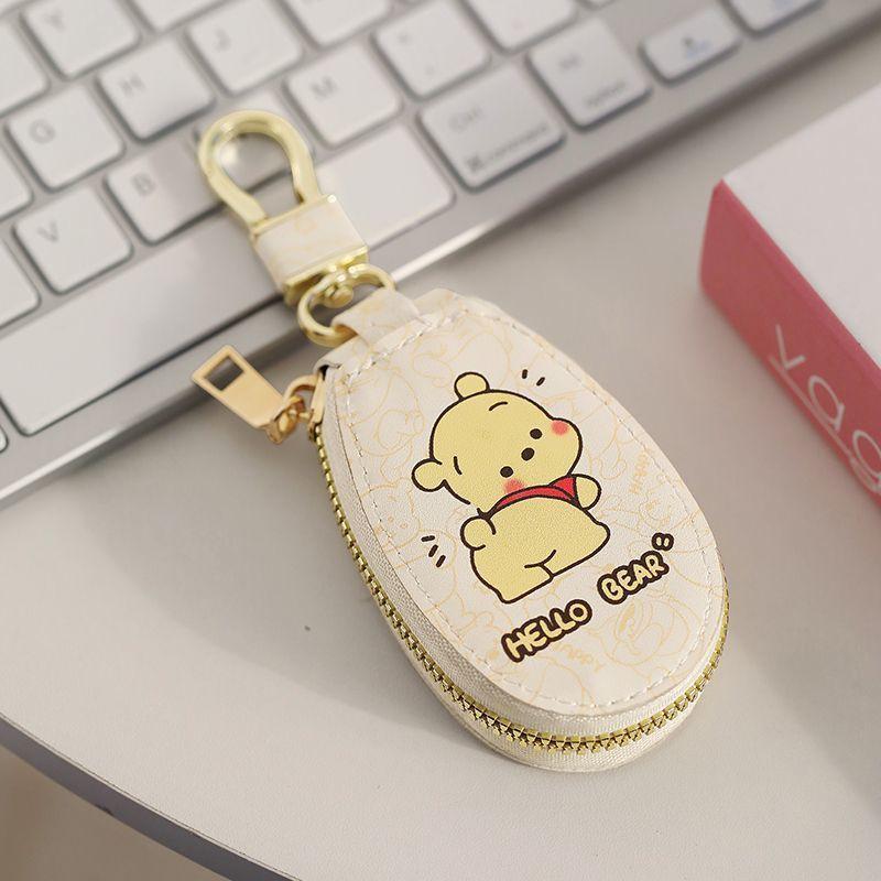 Pooh Bear Cartoon Large Capacity Key Wallet With Leather For Women And Men