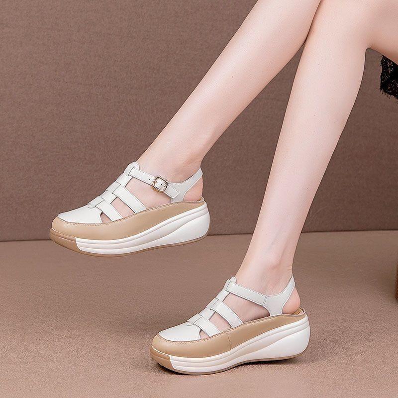 

Сандалии xSoft Bottom Women Baotou Женская обувь Muffin Bottom Patchwork Color One Buckle Temperament Shoes Women 35
