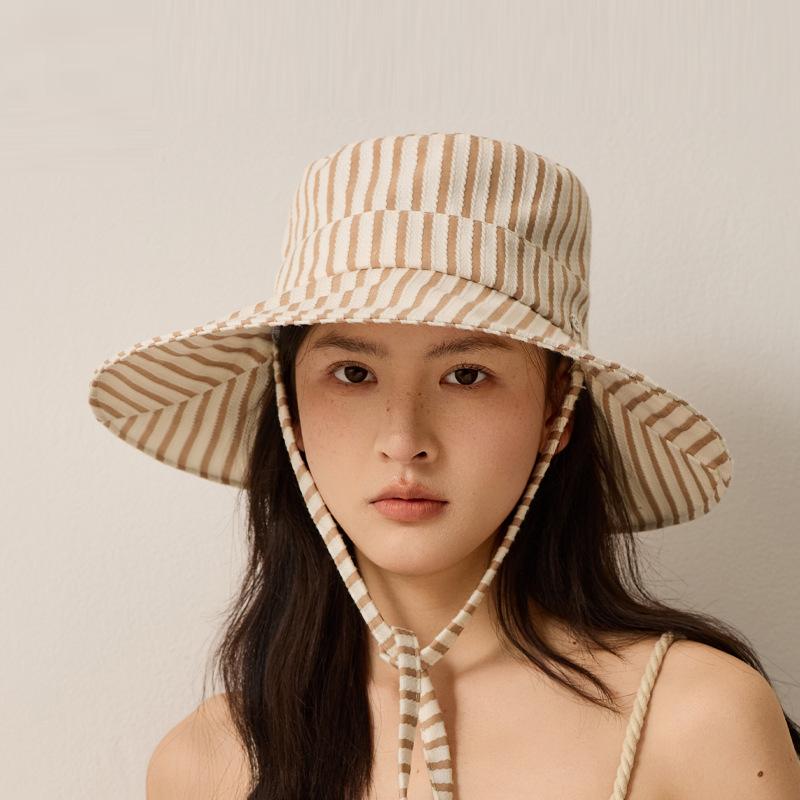Summer Striped Sunshade Hat Women's Holiday Big Brim Sunscreen Fisherman Hat
