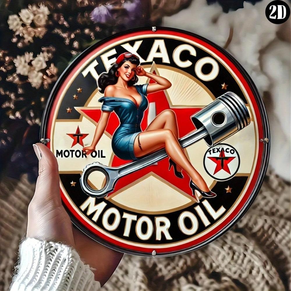 Vintage Texaco Oil Metal Tin Sign Garage Wall Art Decor 7.8 Inch