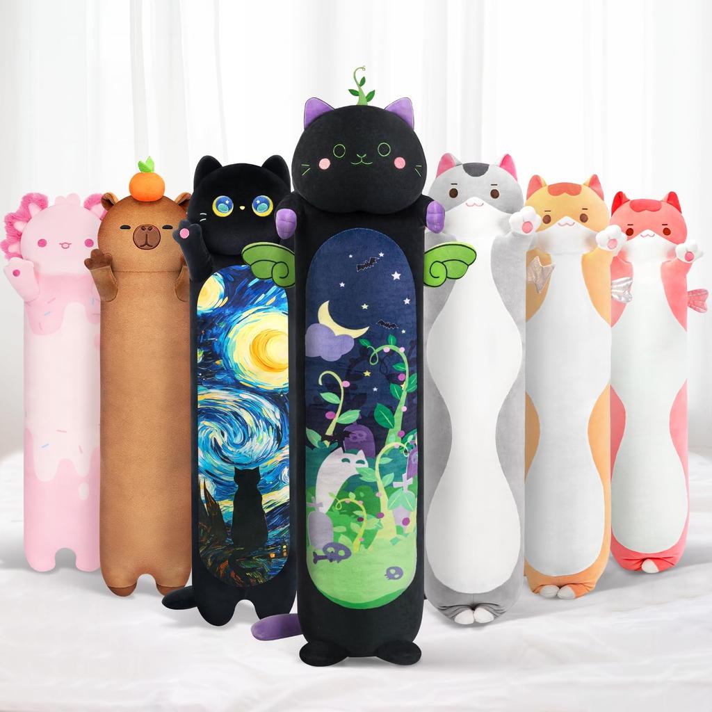 Long Cat Plush 5 Sizes, 120% Extra Filling Giant Plushness Kids Body Pillow, Kawaii Cute Black Cat Stuffed Animals Plushies,Gift for Girls 20”/50cm