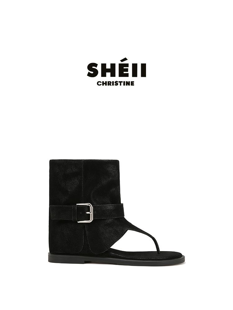 Su Yinyin Has the Same Retro Round Head Versatile Buckle with Toes, Western Cool Boots, Female Fashionable Spice Girl Style Flat-bottomed Short Boots.