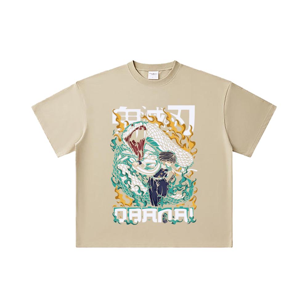 260 GSM Double Yarn 32 Count 100% Cotton Demon Slayer V103 Obanai Print Unisex Heavy Cotton T Shirt