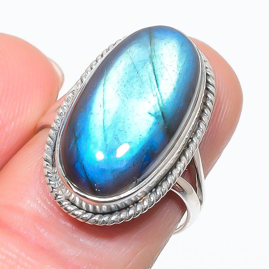 Natürlicher Labradorit Edelstein 925 Massiv Sterlingsilber Schmuck Ringgröße 8 p5V67