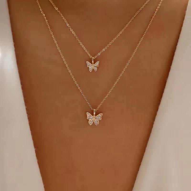 

Double butterfly necklace jewelry simple small diamond design pendant temperament fashionable collarbone chain woman