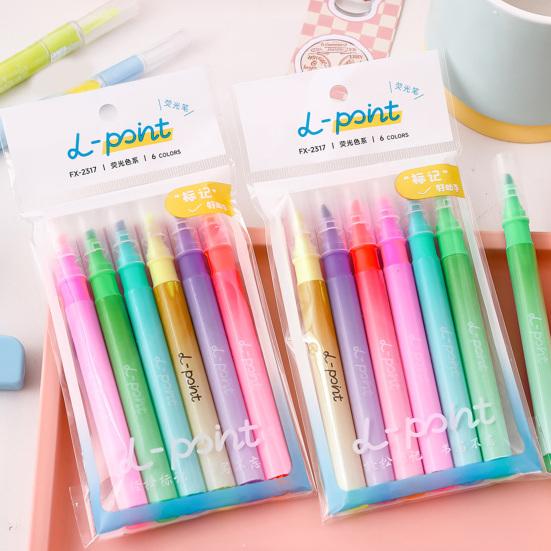 6Pcs Quick-Dry Highlighter Set Large Capacity Eye-Care Markers for Journaling Notes Dual-Tip Cute School Supplies for Kids Students
