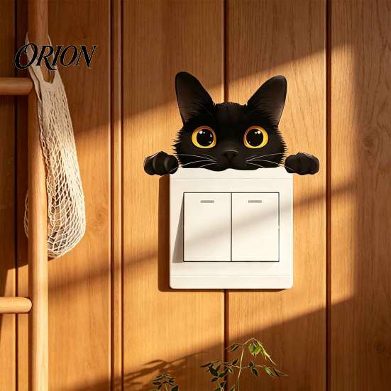 Black Cat Room Decoration Cute Light Switch Decal, Cartoon Peeking Sticker, Peel Funny Pet Pattern Wall Clings And Stick Sticker for Nursery