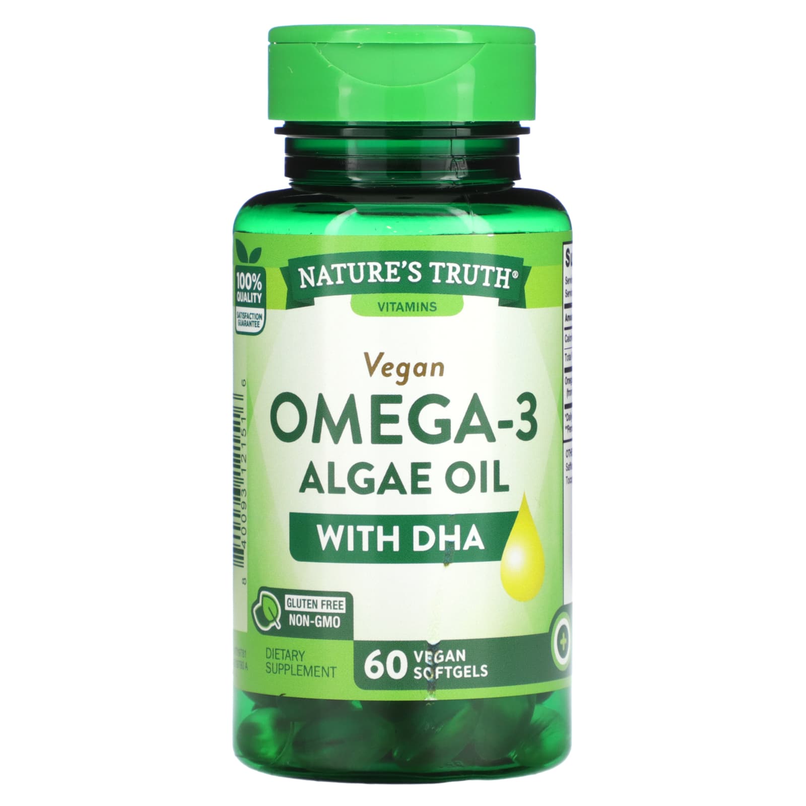 

Nature S Truth, Vegan Omega-3 Algal Oil with Dha, 200Mg, 60 Vegan Softgels