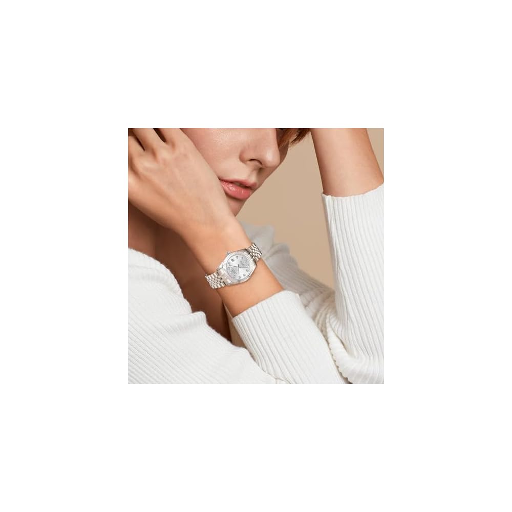 BUREI Women's Analog Quartz Watch Silver Stainless Steel Waterproof Diamond Dial Business Style