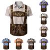 Men's Short Sleeve Button Up Shirt Casual Loose Fit Festival Party Shirt with Vintage Beer Elements Print and Faux Lederhosen Design