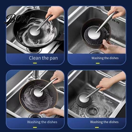 Ergonomic Cleaning Tool Stainless Steel Pot Brush, with Handle, Heavy Comfortable Grip Scrubber Duty Kitchen Scrubbing for Pans Grill Dishes