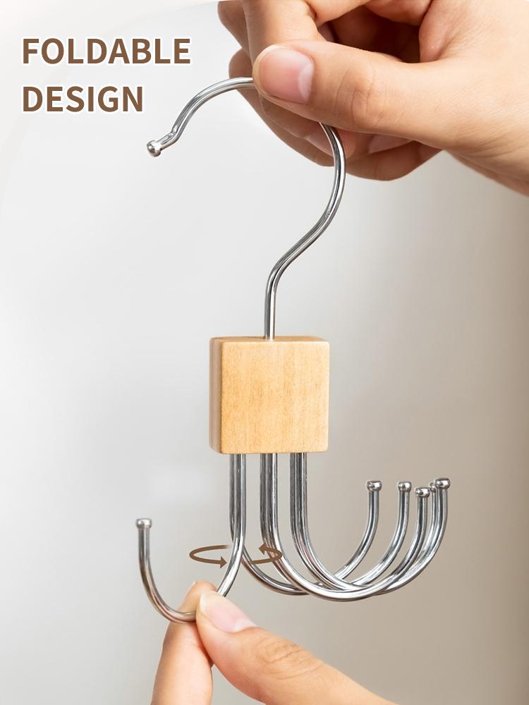Multi Functional Rotatable Six Claw Hook, Solid Wood Clothes Hanging with No Trace, Household Bags, Scarves, Storage Hanging
