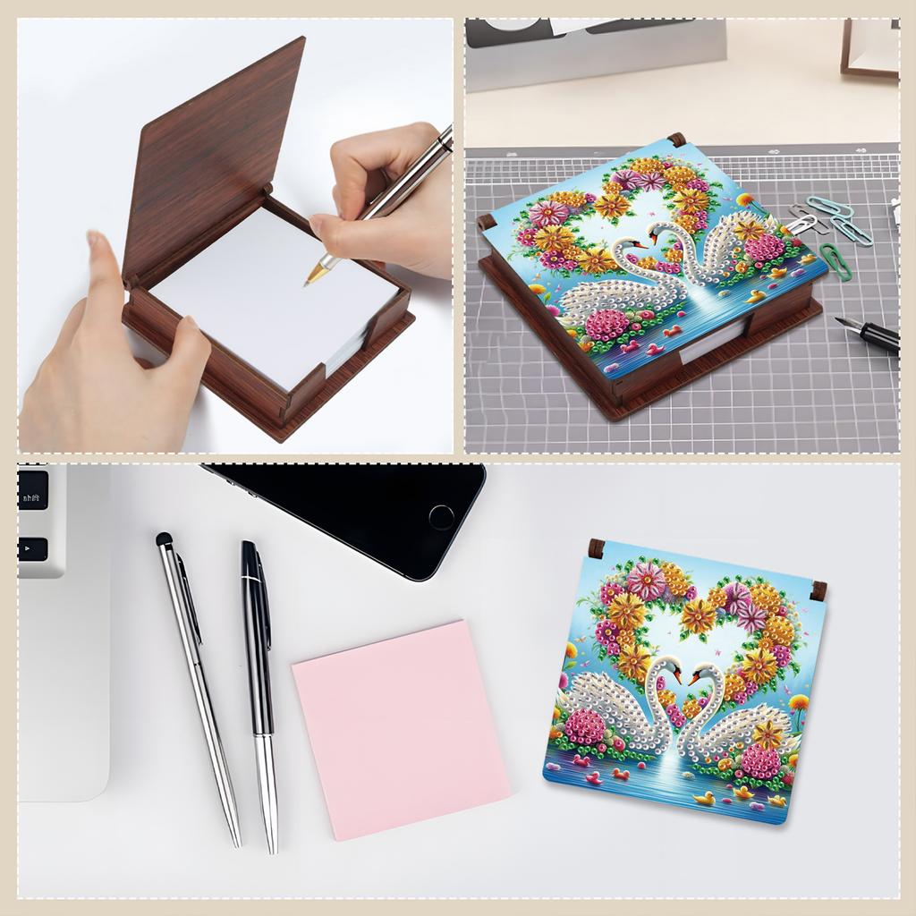 Wooden DIY Diamond Painting Kit Note Box Contains 160 Sheets of Paper Sticky Note Holder Diamond Art for Office Desk