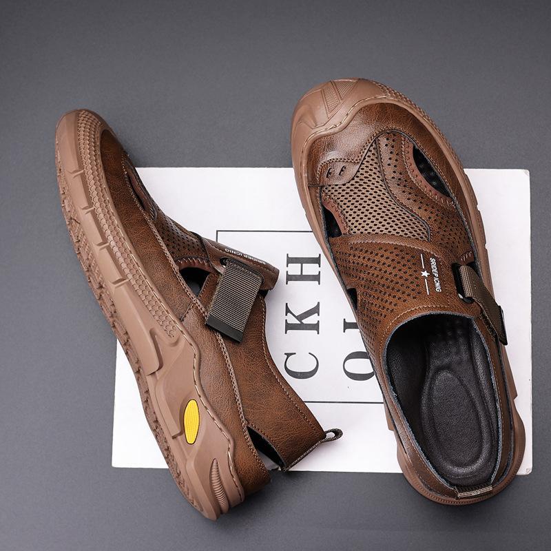 Baotou Breathable Men's Shoes New Men's Summer Men's Shoes Fashion Sandals Hollow Sports Quick-drying Leather Shoes Size 38-44