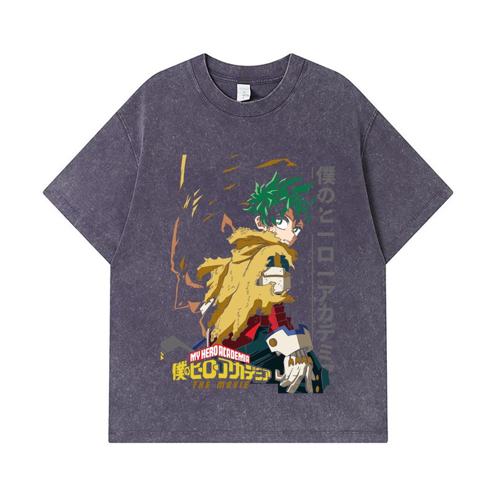 275 GSM Washed T-shirts 100% Cotton My Hero Academia V25 Deku Print Unisex Heavy Cotton T Shirt