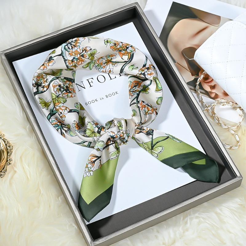 Spring and summer new simulated silk scarf women's versatile high-end sense 70 square scarf fashion printing professional small scarf