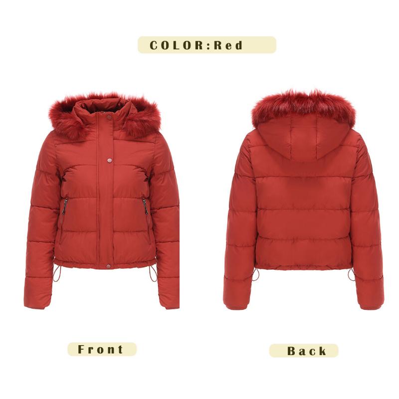 Autumn and Winter Warm Cotton Coat for Women Short Style Plus Velvet Long-sleeved Cotton Coat with Detachable Hood
