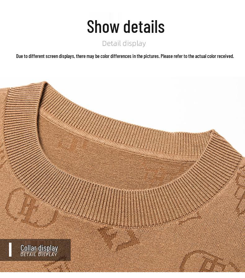 Men's Casual Light Jacquard Knitted Pullover Sweater - Long Sleeve, Round Neck (Autumn/Spring)