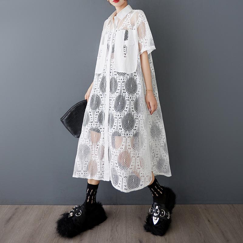 

Шикарное летнее платье из прозрачного кружева: Свободный, Повседневный и Модный One Size белый