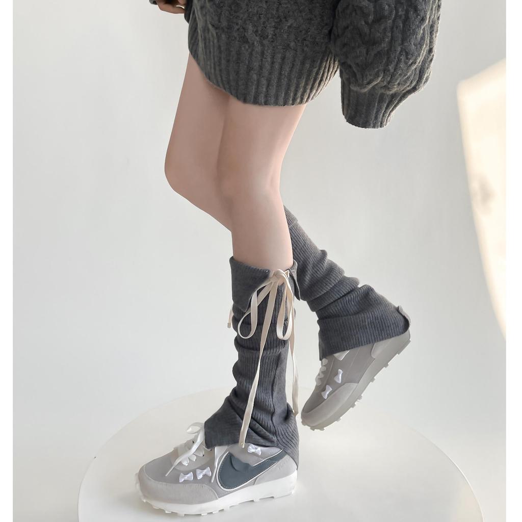 Korean Style Lace-Up Bow Knit Leg Warmers for Girls