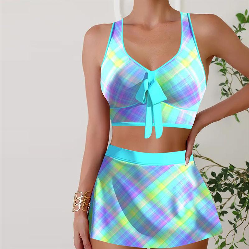 Women's Swimwear Tankini 2 Piece Swimsuit Blue Stamen Flower Print Vacation Bathing Suits
