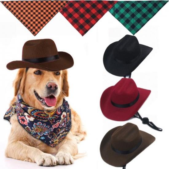 Pet Hat Dog Western Cowboy Hat Pet Triangle Scarf Photo Prop PetAccessorie E