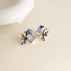 Dripping Enamel Flower Series Real 925 Silver Gold Plant Stud Earrings For Women Small Niche Accessories