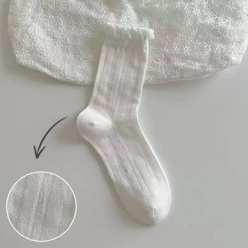 Women's Spring and Summer Creative Lace Bow Wooden Ear Edge Hollow Tube Stack Socks