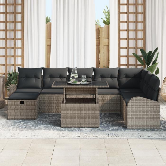 VidaXL Ensemble de canapé de jardin 9 pièces avec coussins gris en poly rotin 3359776