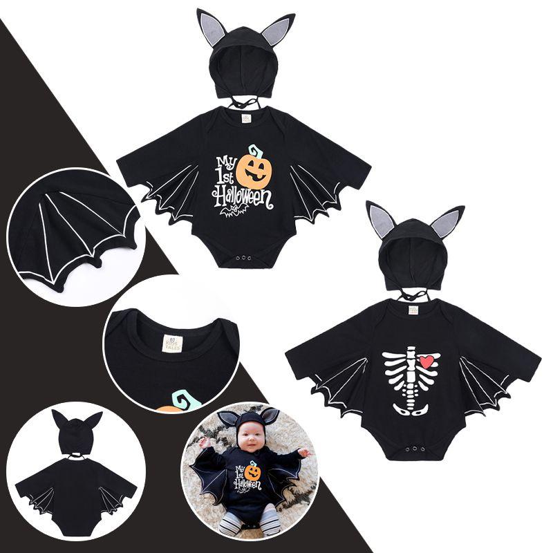 Cute Toddler Baby Boys Girls Halloween Bat Costume Romper And Hat Outfit For Parties