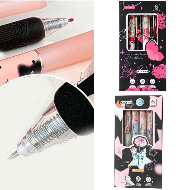6Pcs Butterfly Gel Pen 0.5MM Tip Quick Dry Ergonomic Grip Retractable Gel Pen Office Supplies for Writing Journaling