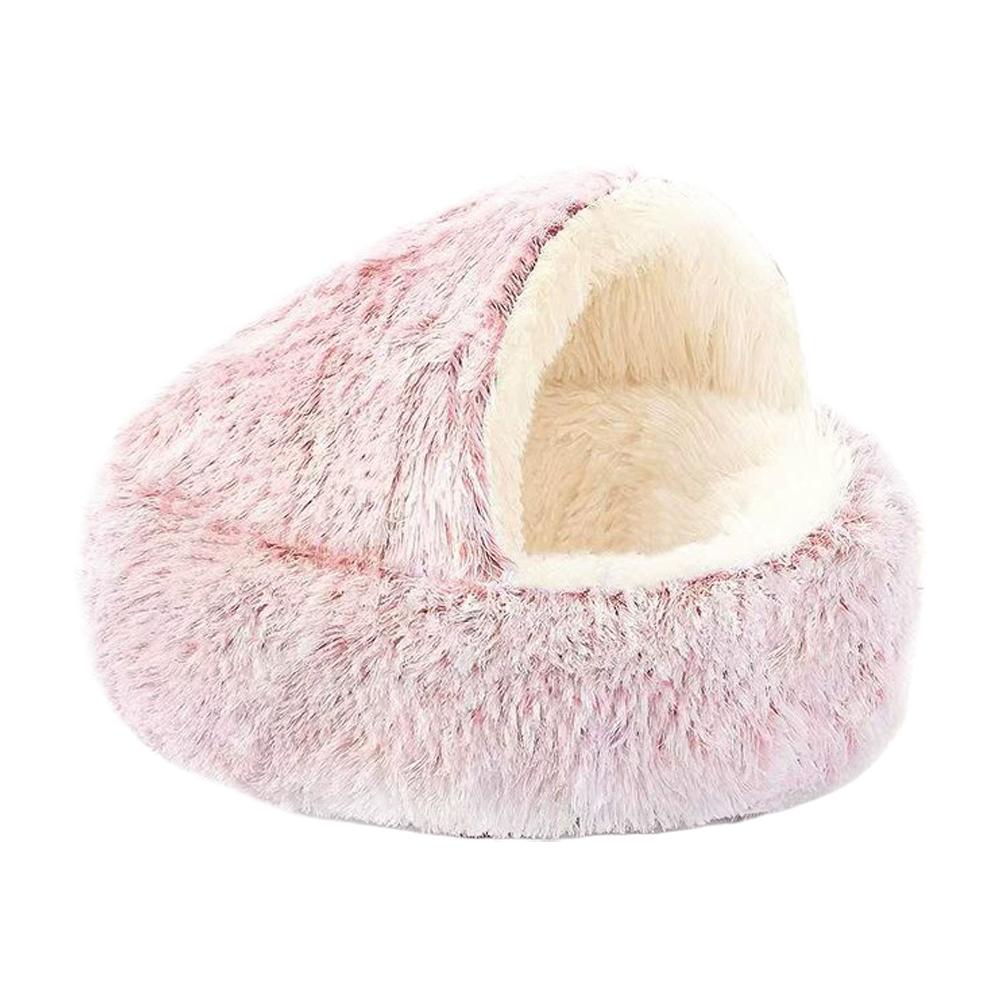 

Soft Warm Long Plush Pet Bed Enclosed Round Cat Cushion Comfortable Sleep Bag Cat Nest Kennel for Small Pet Cat Nest рожевий