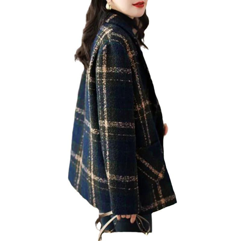2025 Winter Übergröße Koreanischer Schlankmachender Vintage Karomuster Wollmantel für Damen