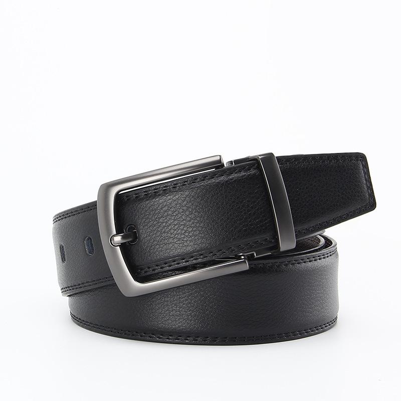 

Мужской ремень с игольной пряжкой из натуральной коровьей кожи, корейский деловой и повседневный ремень из коровьей кожи второго слоя, мужской ремень 110-130CM