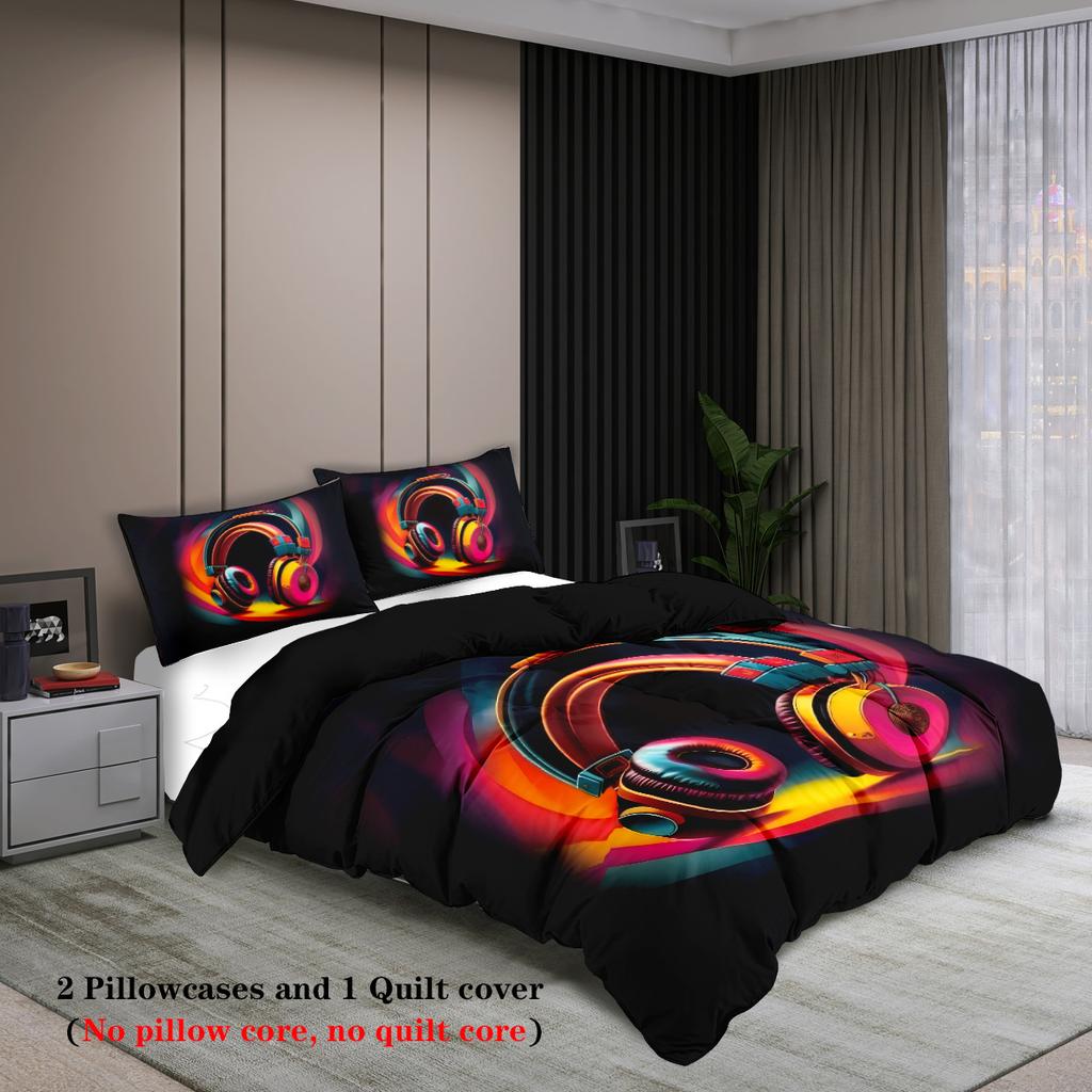 3pcs colorful headset pattern printed bedding set, soft and comfortable duvet cover, suitable for teenagers and adult's bedroom