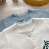2026 Autumn New Girls' Hand-Knitted Round Neck Sweater Cardigan with Cherry Blossom Design for Baby Girls