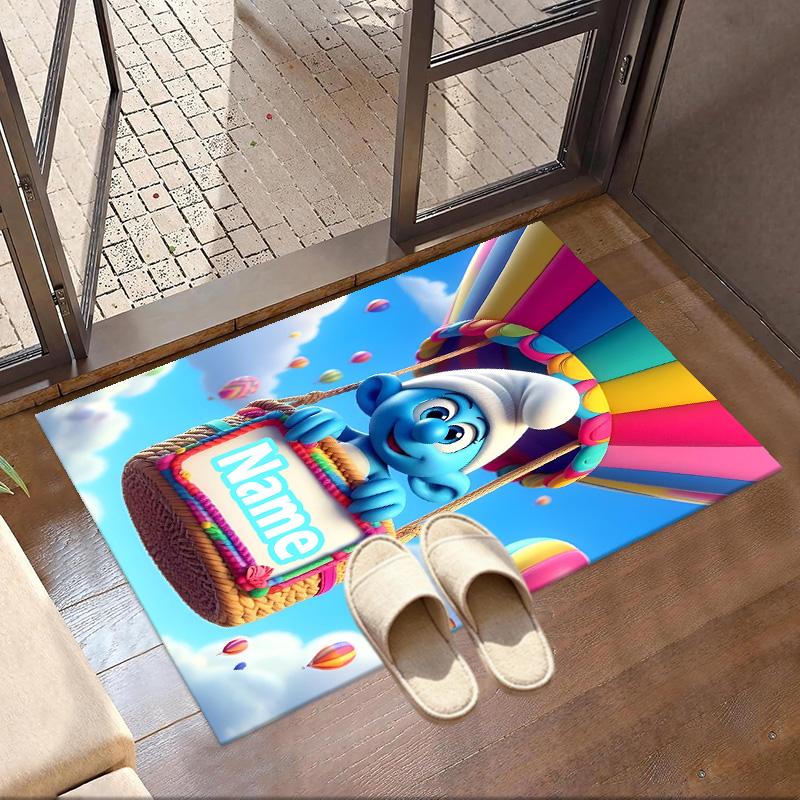 Custom Name Personalized Blue Smurfs Print Carpet, Versatile Home Decor Rug, for Playroom, Apartment, Balcony, Entryway, Hallway Gift
