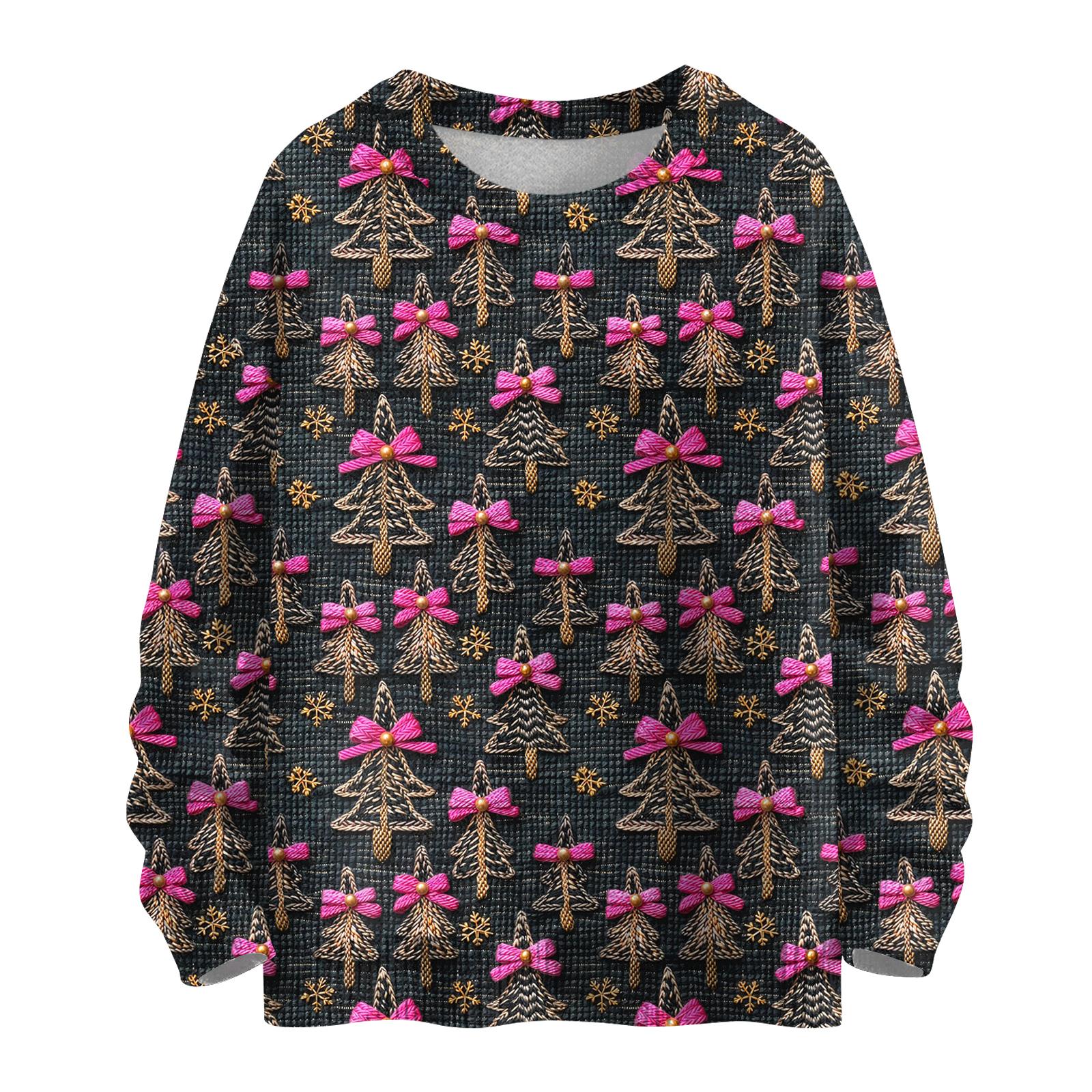 

Женский модный повседневный трикотажный свитер с длинным рукавом и рождественским принтом, круглый вырез M