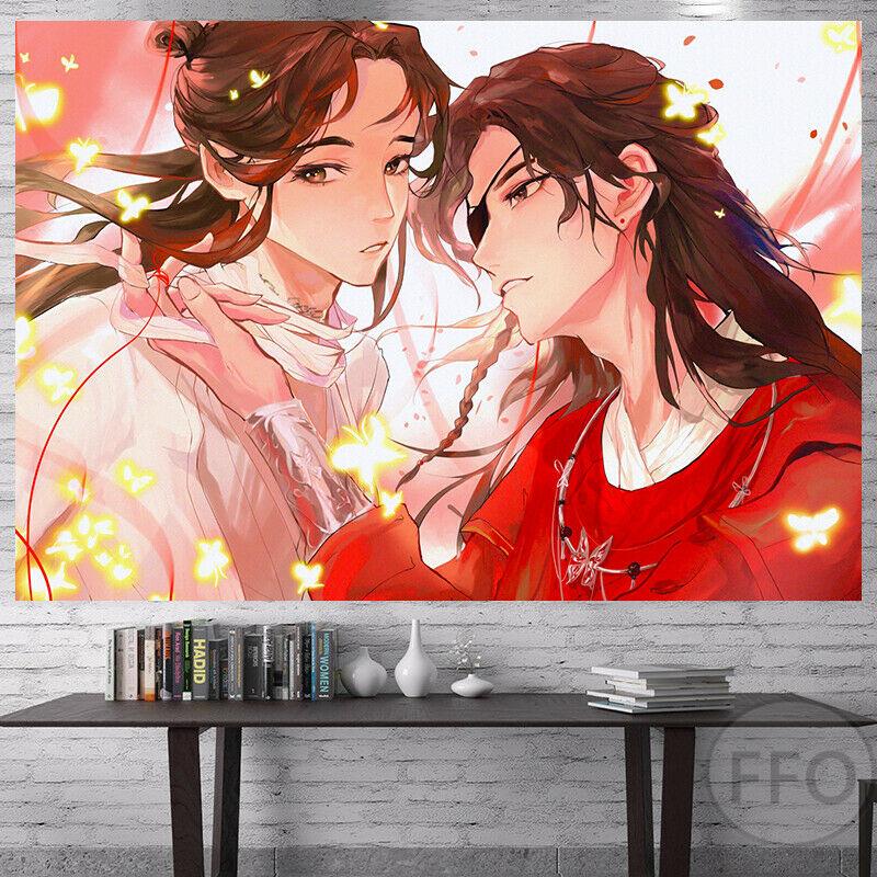 Tapestry de Anime Bendiciones de los Oficiales Celestiales Colgante de Pared Decoración Estética de Habitación Cartones Póster de Arte Tapices Boho Para el Hogar
