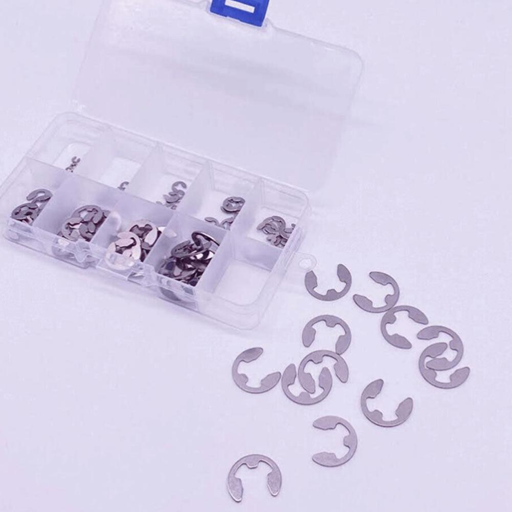120pcs Snap Ring Kit 304 Stainless Steel E-clip Plastic Box Smooth