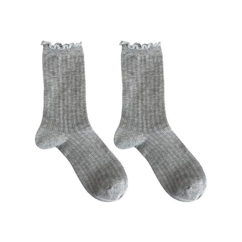 Women's Cotton Breathable Mesh Lace Socks - Elastic, Seamless, Sweat-Absorbent, Mid-Calf Length