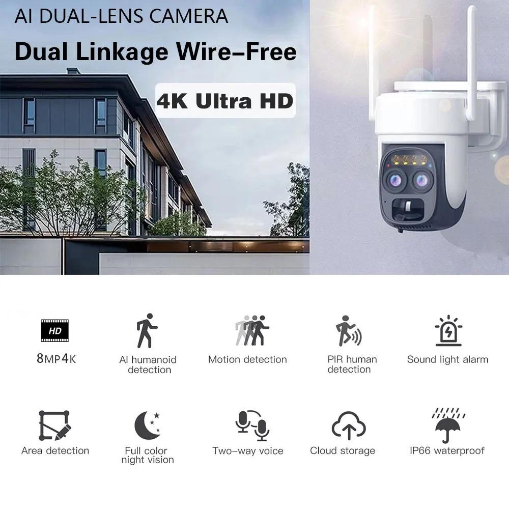WiFi/4G Solar-powered Surveillance Camera, High-definition Dual-lens Night Vision Recorder