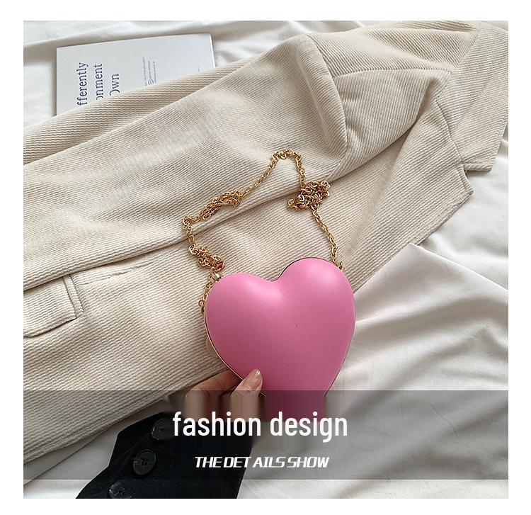 Women's Heart-Shaped Clip-On Mini Bag - 2024 Spring/Summer Chain Heart Bag with Girlish Charm