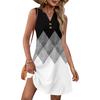 Ladies' Fashionable Retro Color Block Patchwork Printed V-neck Button-down Pocket Vest Dress Beach Vacation Summer Dress